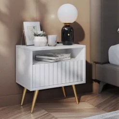 Garnero Arredamenti Comodino 47x48h cm moderno cannettato bianco Celestia Bianco Opaco New