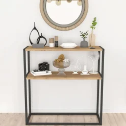 Garnero Arredamenti Consolle ingresso 2 ripiani industrial 90x90cm metallo rovere Basilan Hot