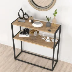 Garnero Arredamenti Consolle ingresso 2 ripiani industrial 90x90cm metallo rovere Basilan Hot
