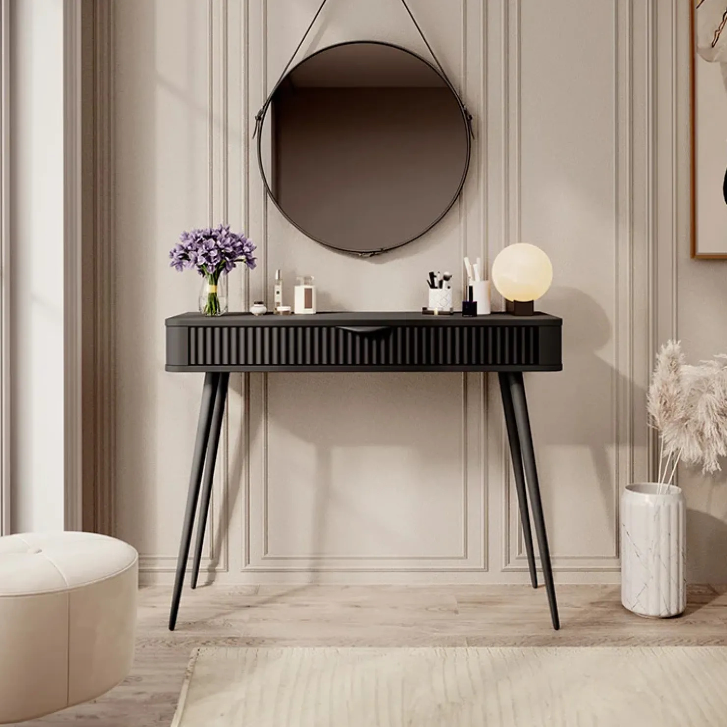 Garnero Arredamenti Consolle ingresso 100x78cm 1 cassetto cannettato Ramis Nero Opaco Outlet