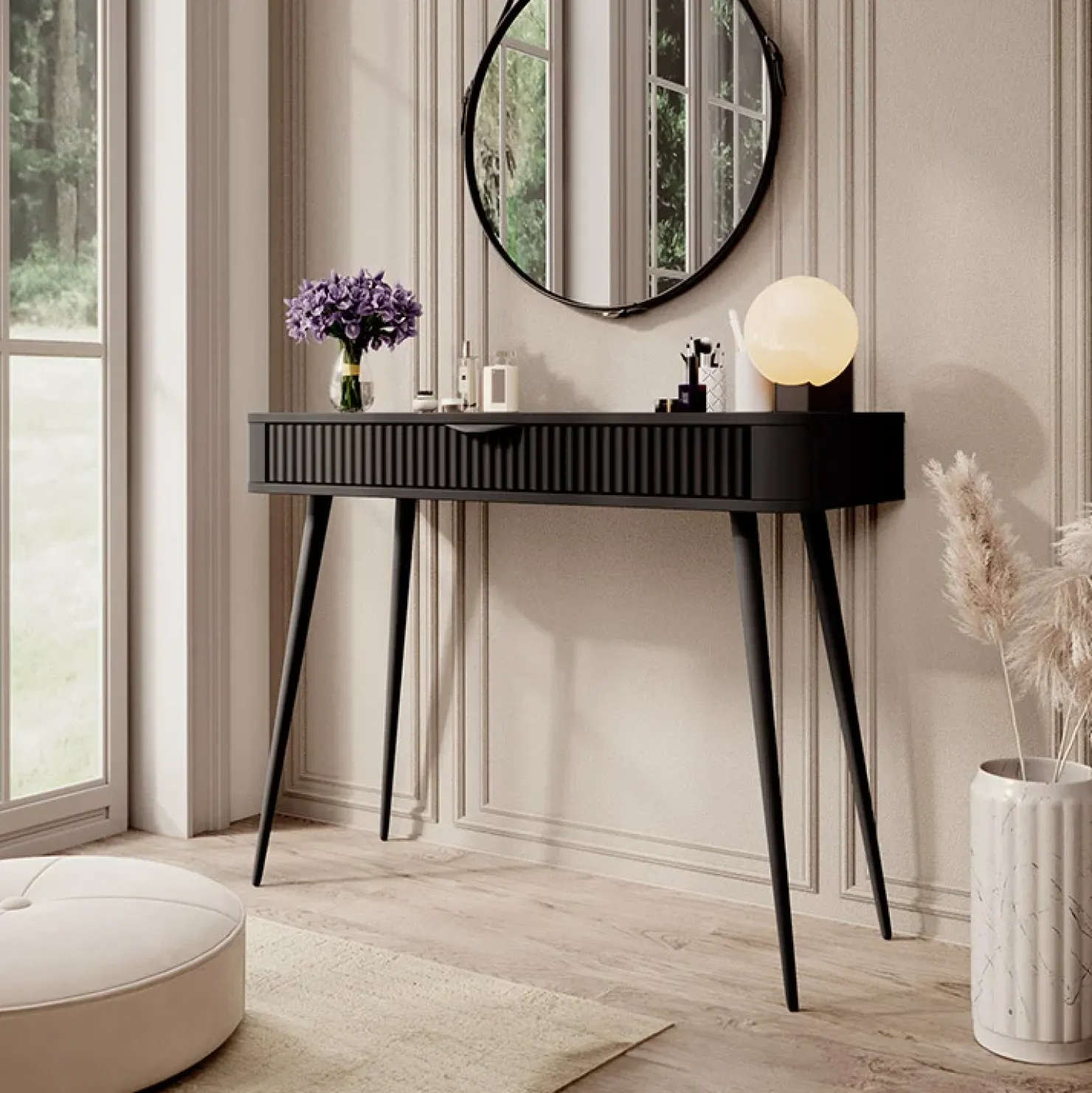 Garnero Arredamenti Consolle ingresso 100x78cm 1 cassetto cannettato Ramis Nero Opaco Outlet