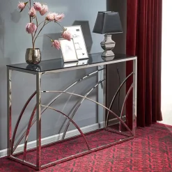 Garnero Arredamenti Consolle 120x78cm moderna in vetro fumè argento Hersol