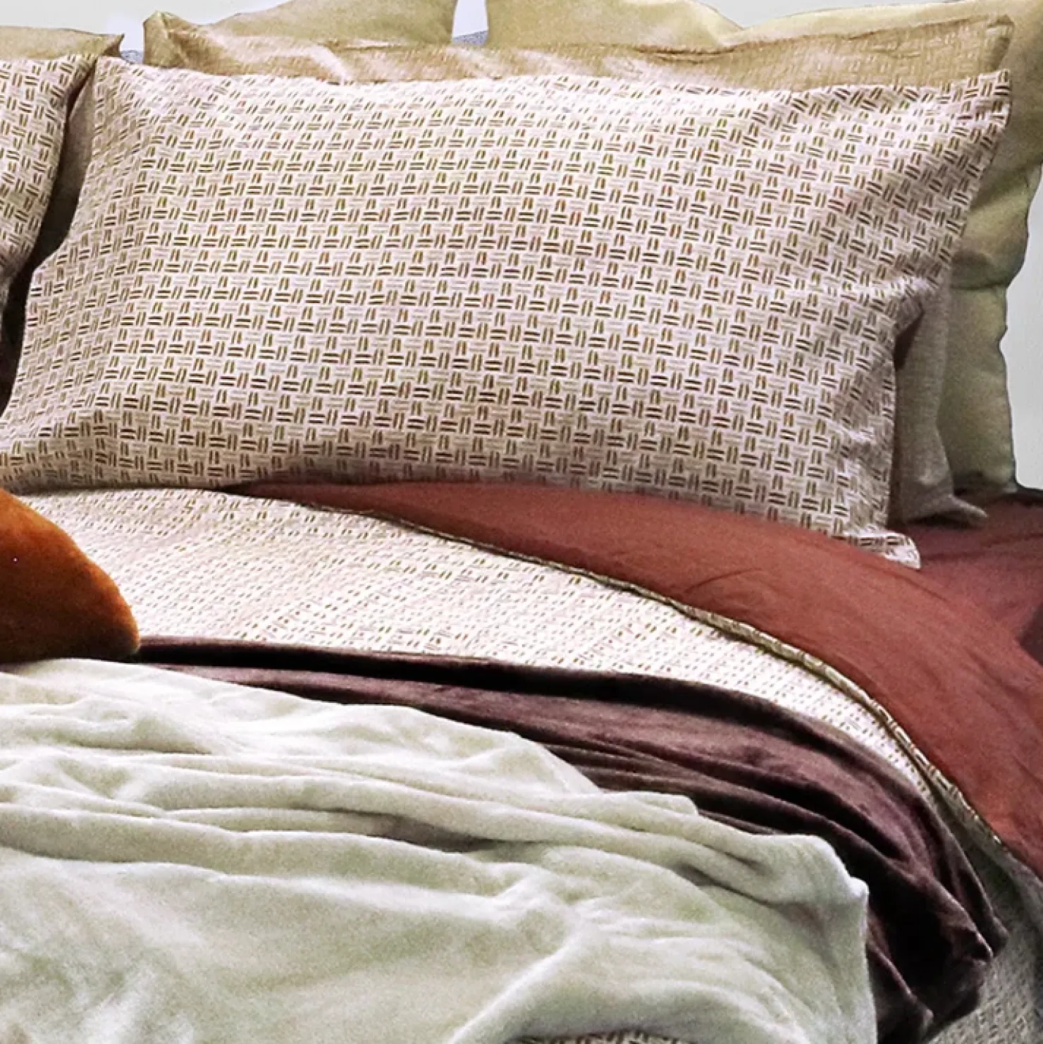 Garnero Arredamenti Copripiumino + federa letto singolo in cotone 155x200cm marrone terracotta Nabib Online