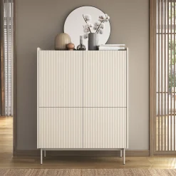 Garnero Arredamenti Credenza alta 103x126cm 4 ante beige cannettato rovere Fioca Discount