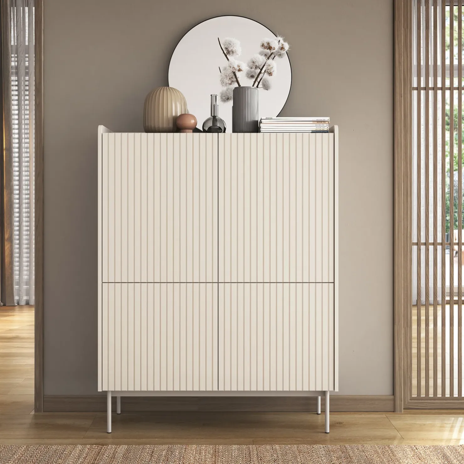 Garnero Arredamenti Credenza alta 103x126cm 4 ante beige cannettato rovere Fioca Discount