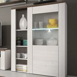 Garnero Arredamenti Credenza alta 100x145h cm 1 anta con vetrina bianco frassinato rovere Paloma 2 Bianco Frassinato - Noce Discount