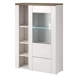 Garnero Arredamenti Credenza alta 100x145h cm 1 anta con vetrina  bianco frassinato rovere Paloma 2 Bianco Frassinato - Noce Discount