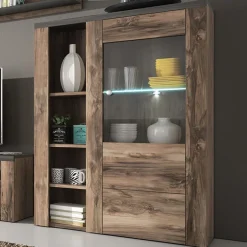 Garnero Arredamenti Credenza alta 100x145h cm 1 anta con vetrina noce rovere grigio Paloma 2 Noce - Grigio Sale