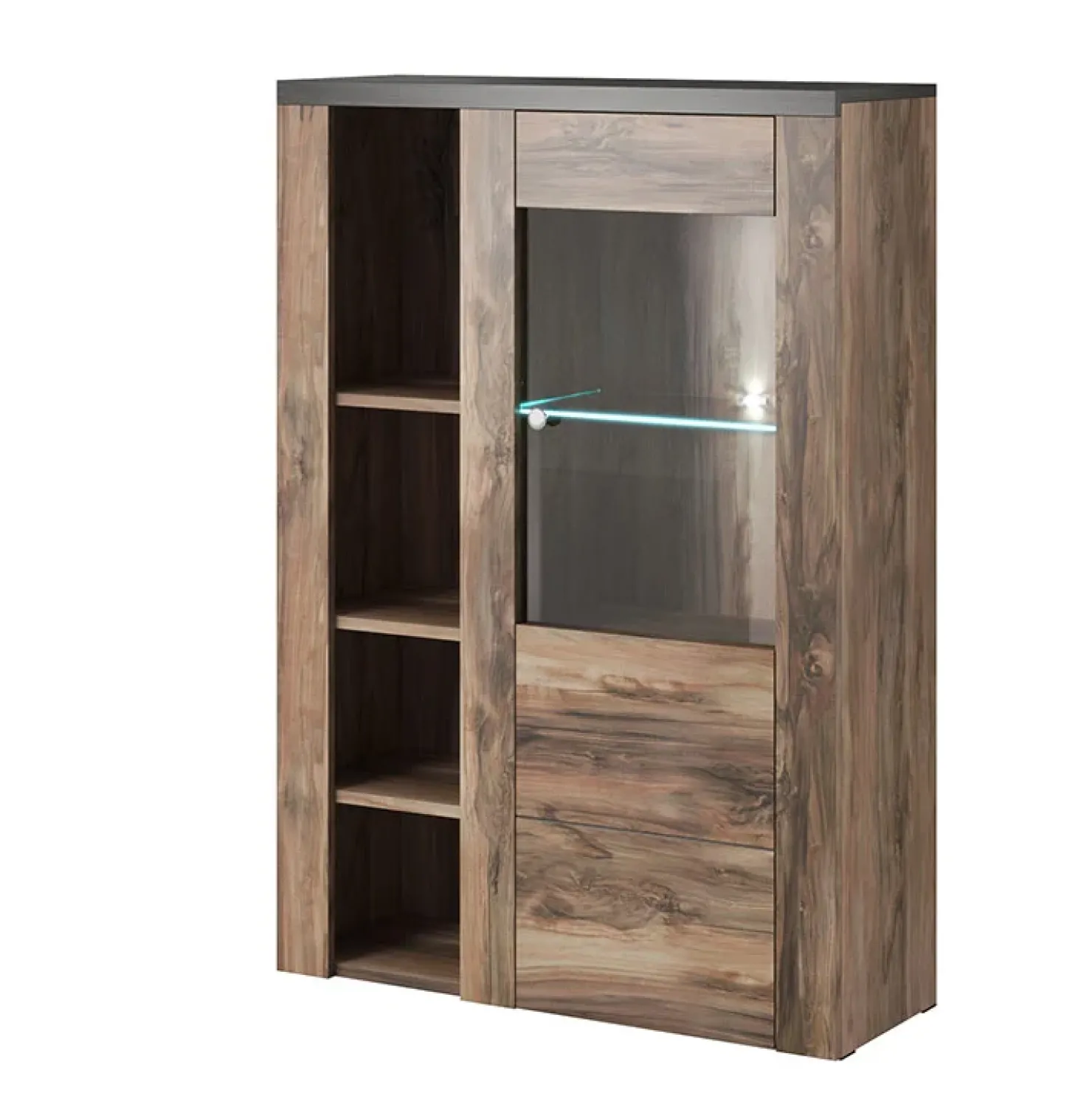 Garnero Arredamenti Credenza alta 100x145h cm 1 anta con vetrina noce rovere grigio Paloma 2 Noce - Grigio Sale