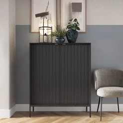 Garnero Arredamenti Credenza alta 104x125h cm 2 ante moderna soggiorno nero Alisa Nero Opaco Discount