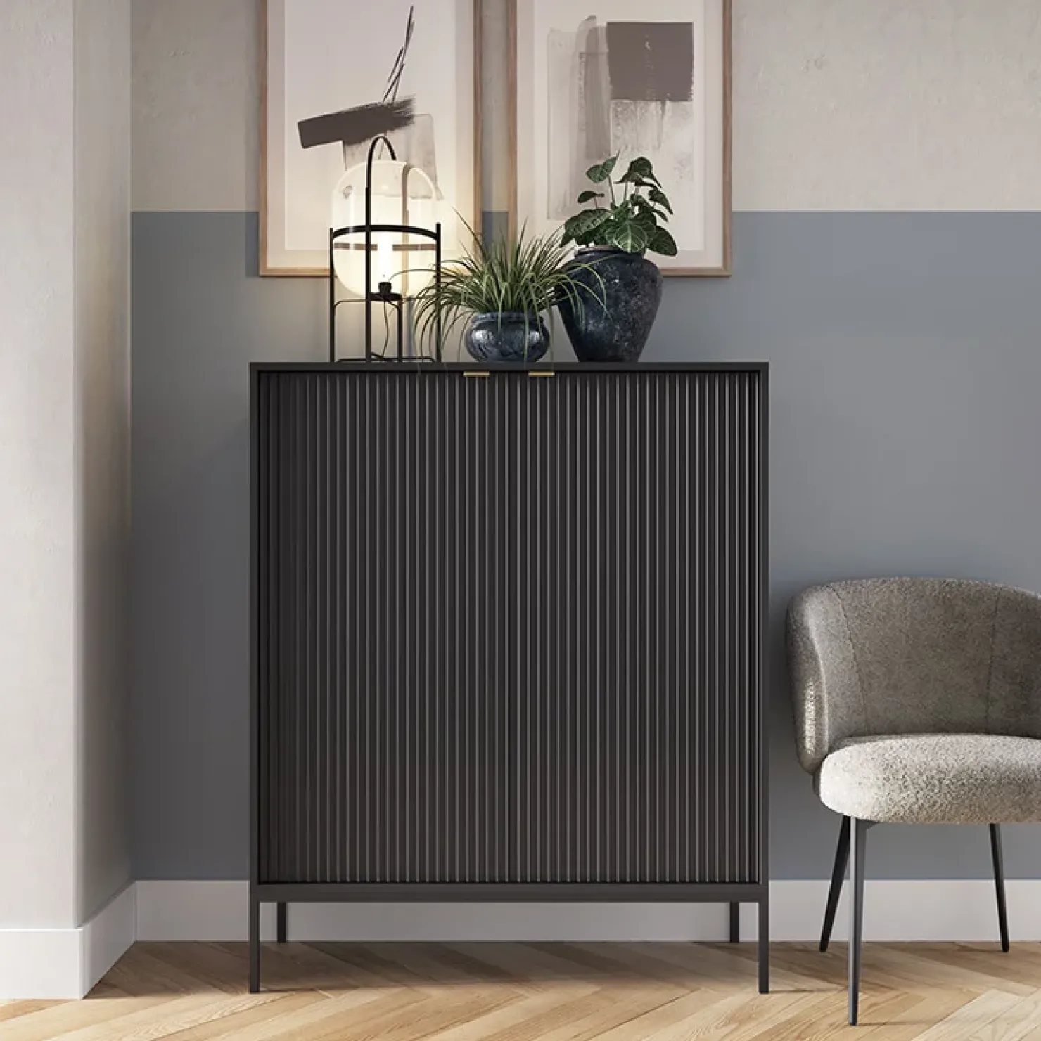 Garnero Arredamenti Credenza alta 104x125h cm 2 ante moderna soggiorno nero Alisa Nero Opaco Discount