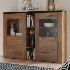 Garnero Arredamenti Credenza alta 155x130h cm 2 ante quercia rovere grigio Paloma 2 Rovere - Antracite Best