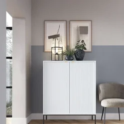 Garnero Arredamenti Credenza alta 104x125h cm 2 ante soggiorno bianco Alisa Bianco Opaco Best