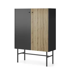 Garnero Arredamenti Credenza alta 94x132h cm 2 ante moderna nero rovere cannettato Eterna Nero Opaco - Rovere Rustico Best