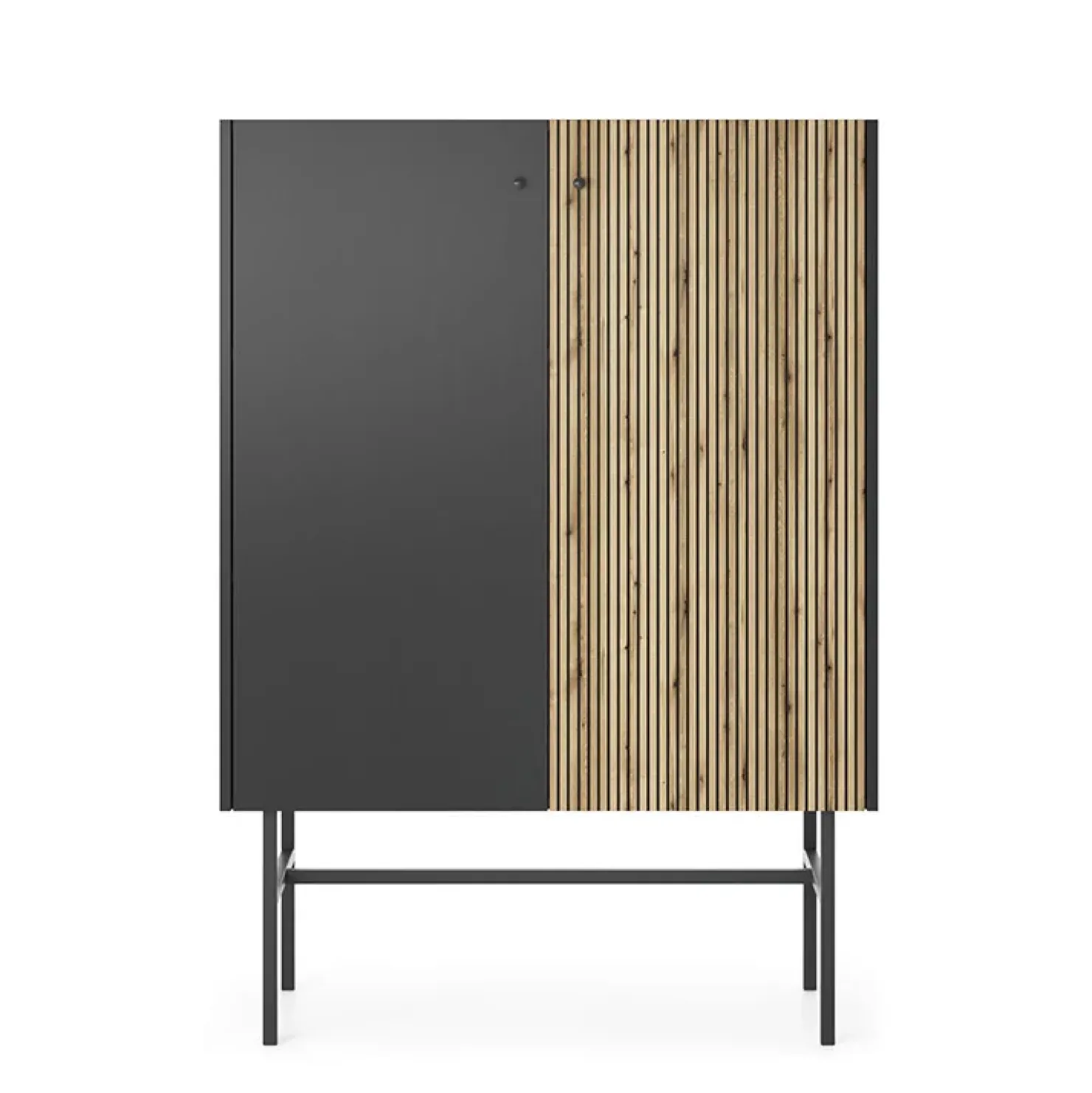 Garnero Arredamenti Credenza alta 94x132h cm 2 ante moderna nero rovere cannettato Eterna Nero Opaco - Rovere Rustico Best
