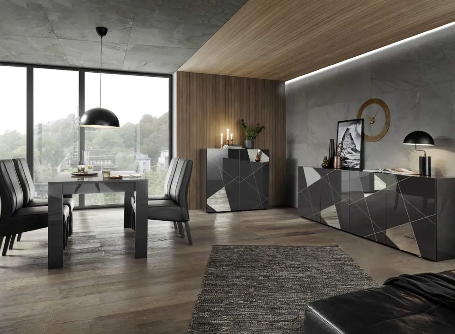 Garnero Arredamenti Credenza alta 120x109h cm 2 ante grigio lucido specchio con serigrafia Olimpo Antracite Sale