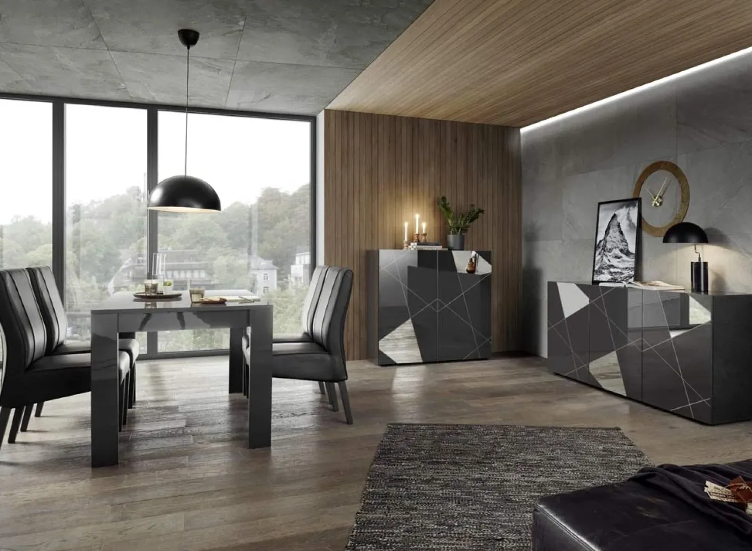 Garnero Arredamenti Credenza alta 120x109h cm 2 ante grigio lucido specchio con serigrafia Olimpo Antracite Sale