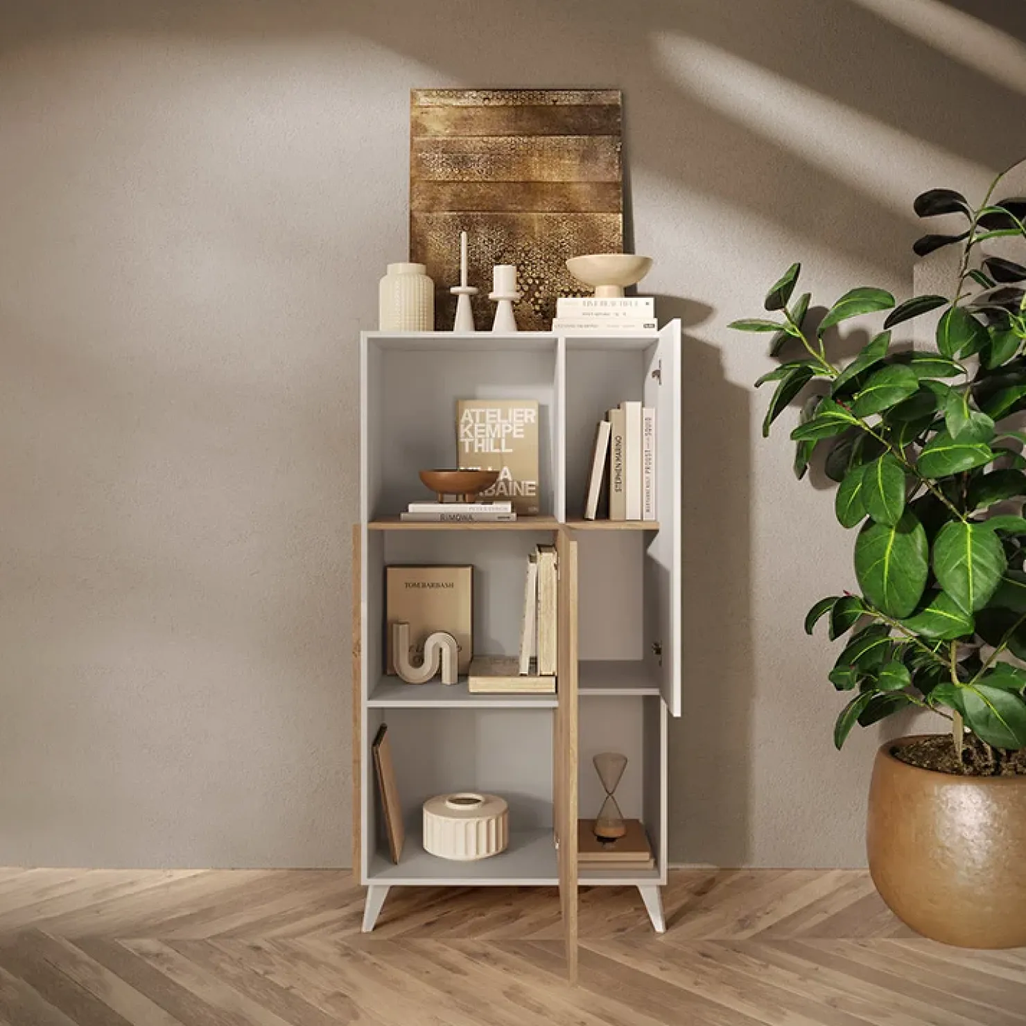 Garnero Arredamenti Credenza alta 81x154h cm 2 ante bianco lucido rovere chiaro Witty Rovere - Bianco Lucido Clearance