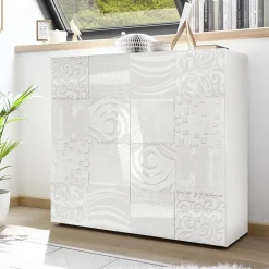 Garnero Arredamenti Credenza alta 121x111h cm 2 ante bianco laccato lucido con serigrafia Paradise Bianco Lucido New