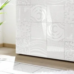 Garnero Arredamenti Credenza alta 121x111h cm 2 ante bianco laccato lucido con serigrafia Paradise Bianco Lucido New