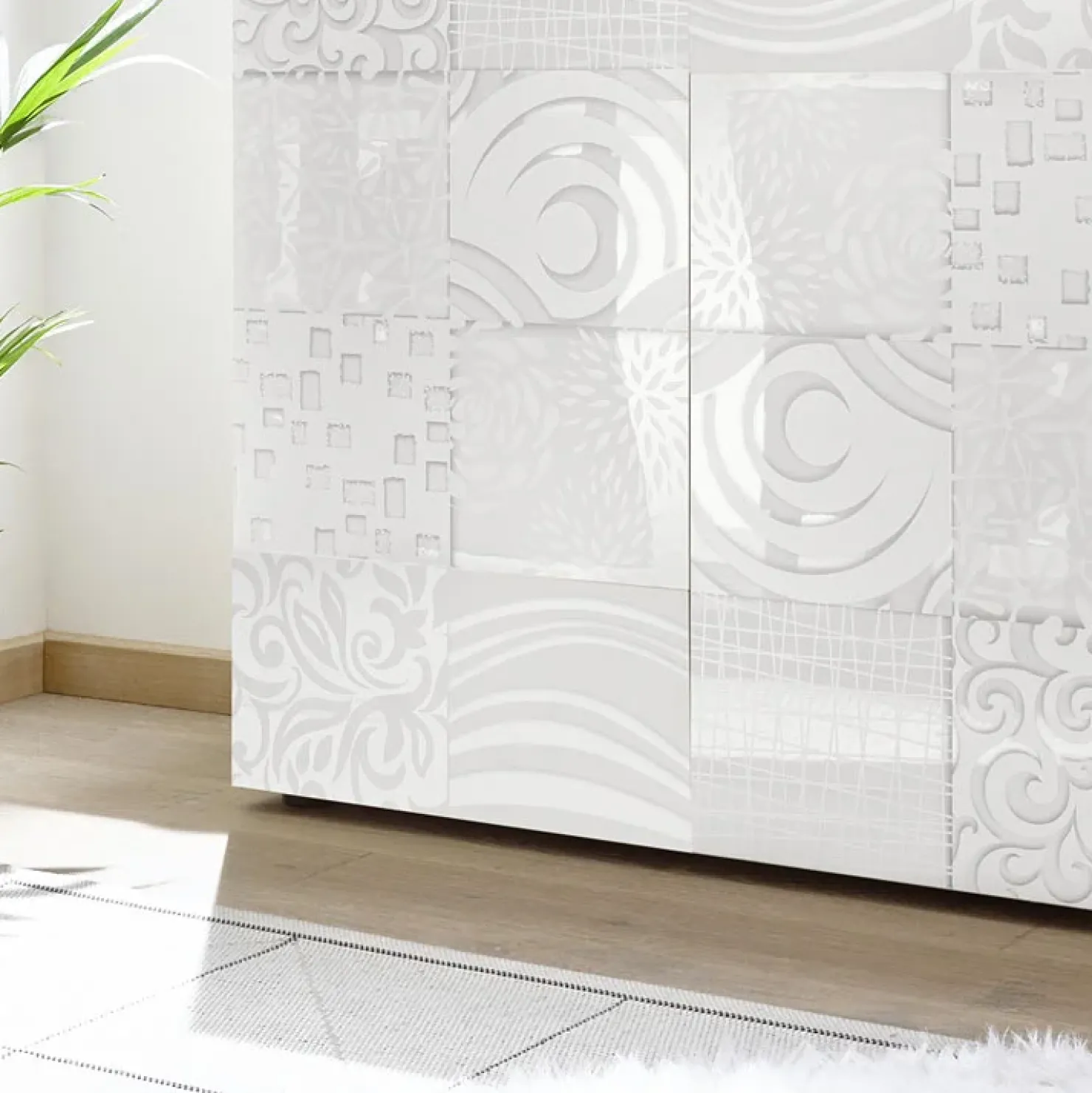 Garnero Arredamenti Credenza alta 121x111h cm 2 ante bianco laccato lucido con serigrafia Paradise Bianco Lucido New