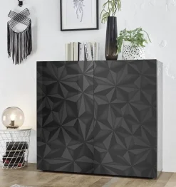Garnero Arredamenti Credenza alta 121x111h cm 2 ante grigio laccato lucido con serigrafia Marvis Antracite