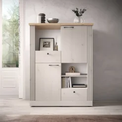Garnero Arredamenti Credenza alta 118x160h cm 2 ante 3 vani 2 cassetti rovere bianco frassinato Doria Hot