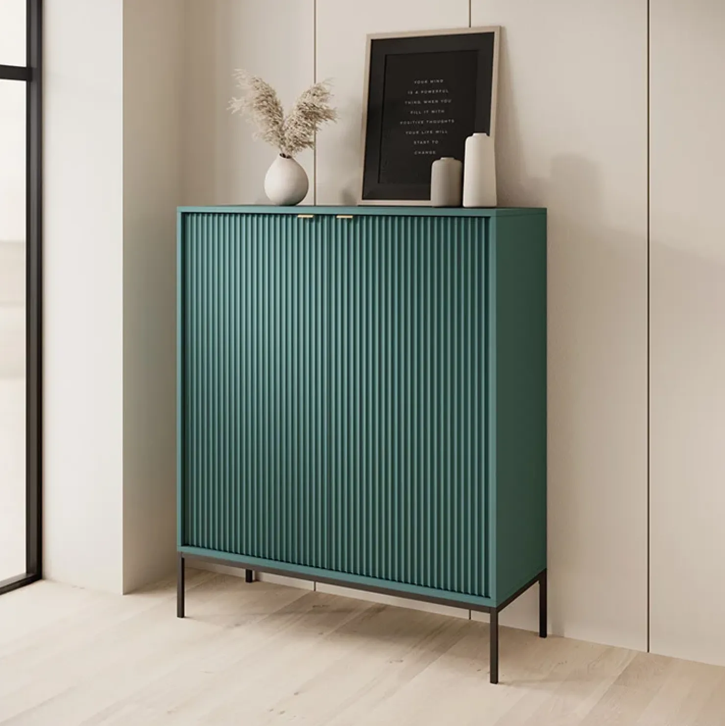 Garnero Arredamenti Credenza alta 104x125h cm 2 ante soggiorno Alisa Verde Clearance