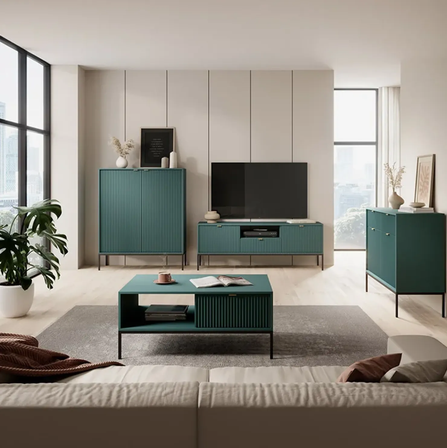 Garnero Arredamenti Credenza alta 104x125h cm 2 ante soggiorno Alisa Verde Clearance