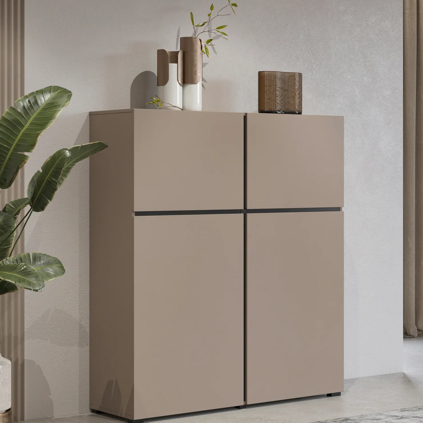 Garnero Arredamenti Credenza alta 120x140h cm 4 ante moderna nero Lolla Tortora Best