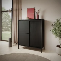 Garnero Arredamenti Credenza alta 104x124h cm 3 ante cannettato Ciar Nero Opaco Discount