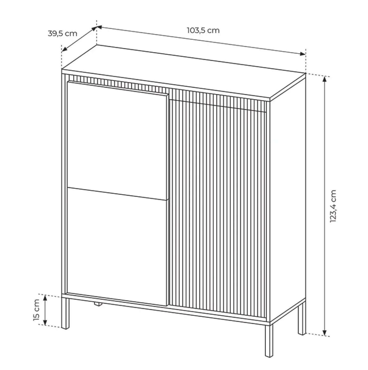 Garnero Arredamenti Credenza alta 104x124h cm 3 ante cannettato Ciar Nero Opaco Discount