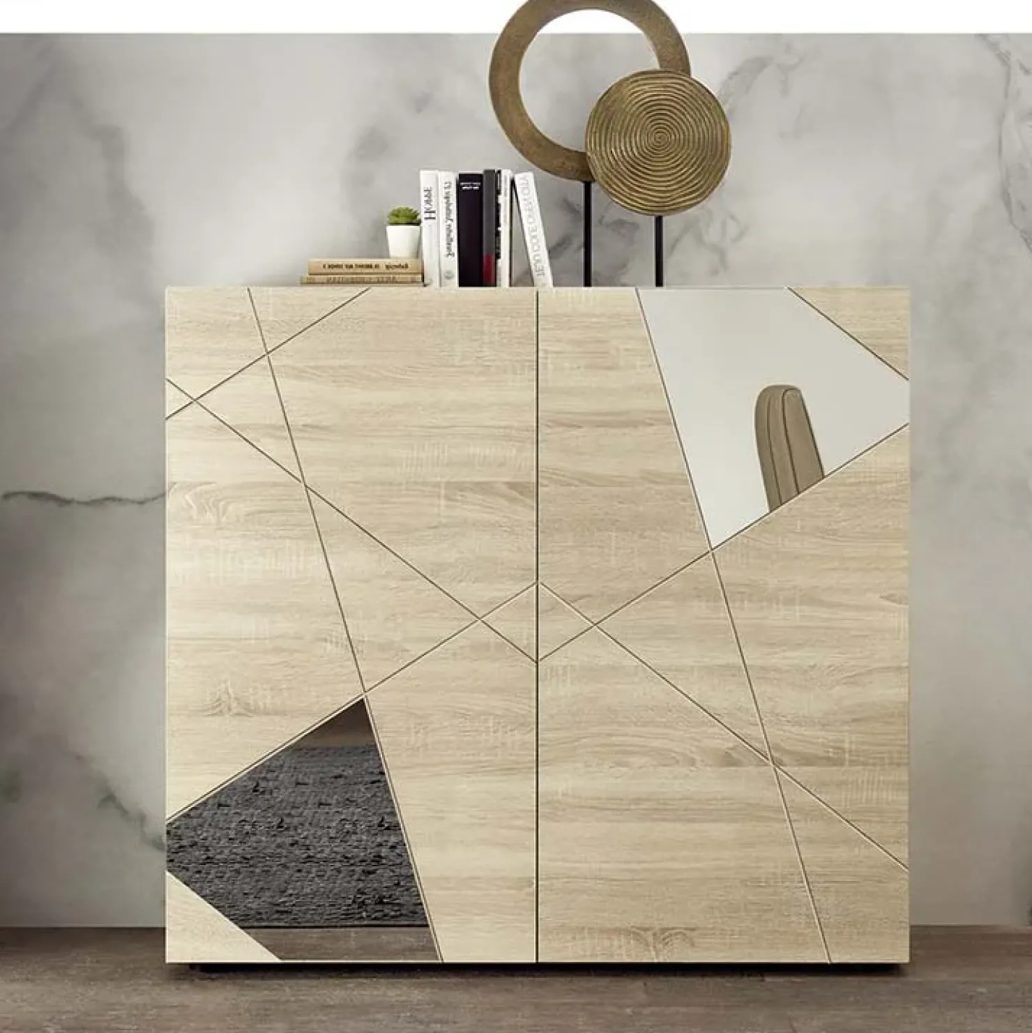 Garnero Arredamenti Credenza alta 121x111h cm 2 ante samoa specchio con serigrafia Olimpo Rovere Outlet