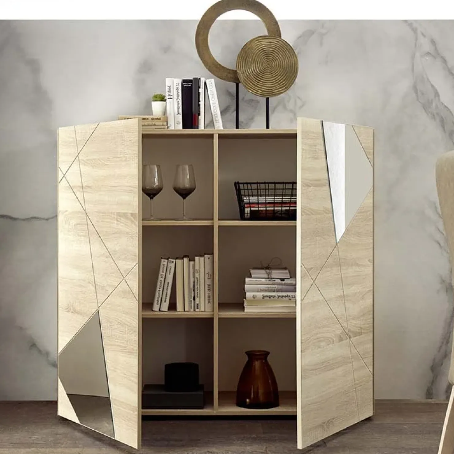 Garnero Arredamenti Credenza alta 121x111h cm 2 ante samoa specchio con serigrafia Olimpo Rovere Outlet