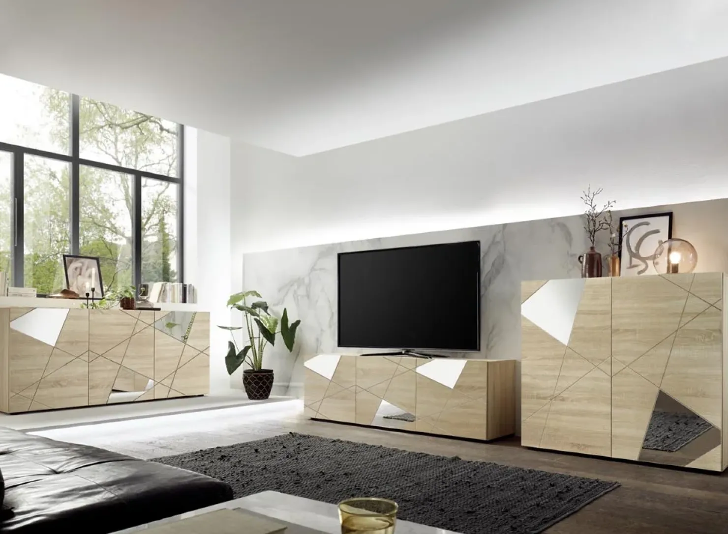 Garnero Arredamenti Credenza alta 121x111h cm 2 ante samoa specchio con serigrafia Olimpo Rovere Outlet