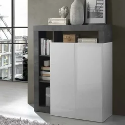 Garnero Arredamenti Credenza alta 108x126h cm 2 ante soggiorno bianco lucido ossido Invictus Ossido - Bianco Lucido Sale