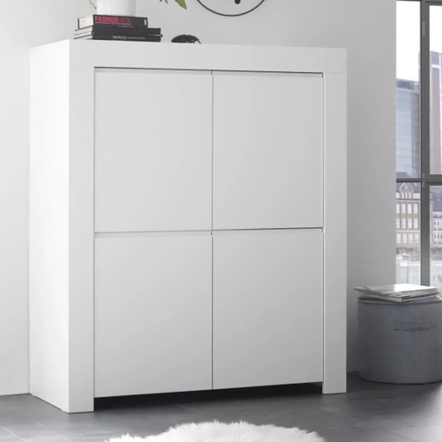 Garnero Arredamenti Credenza alta 110x140h cm 4 ante Halston Bianco Opaco Sale