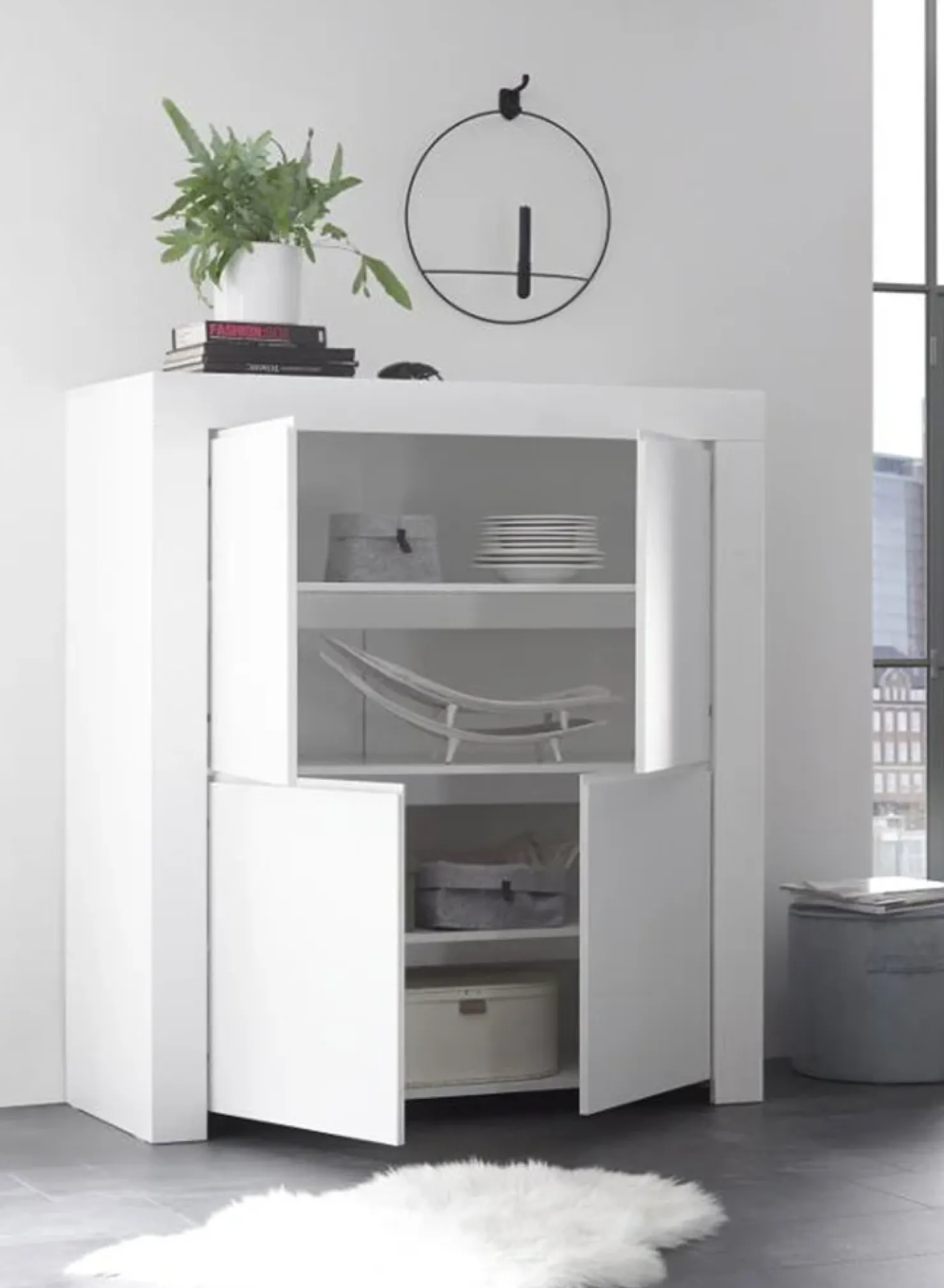 Garnero Arredamenti Credenza alta 110x140h cm 4 ante Halston Bianco Opaco Sale