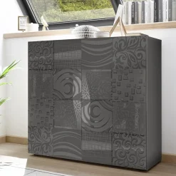 Garnero Arredamenti Credenza alta 121x111h cm 2 ante grigio con serigrafia Paradise Antracite Clearance