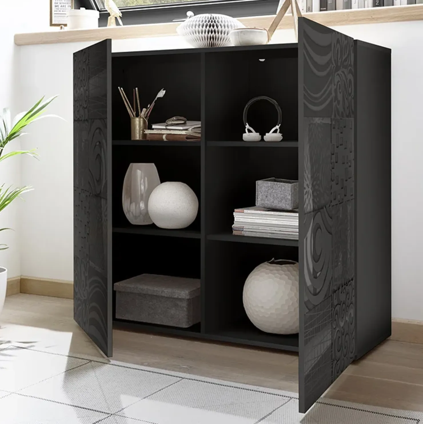 Garnero Arredamenti Credenza alta 121x111h cm 2 ante grigio con serigrafia Paradise Antracite Clearance