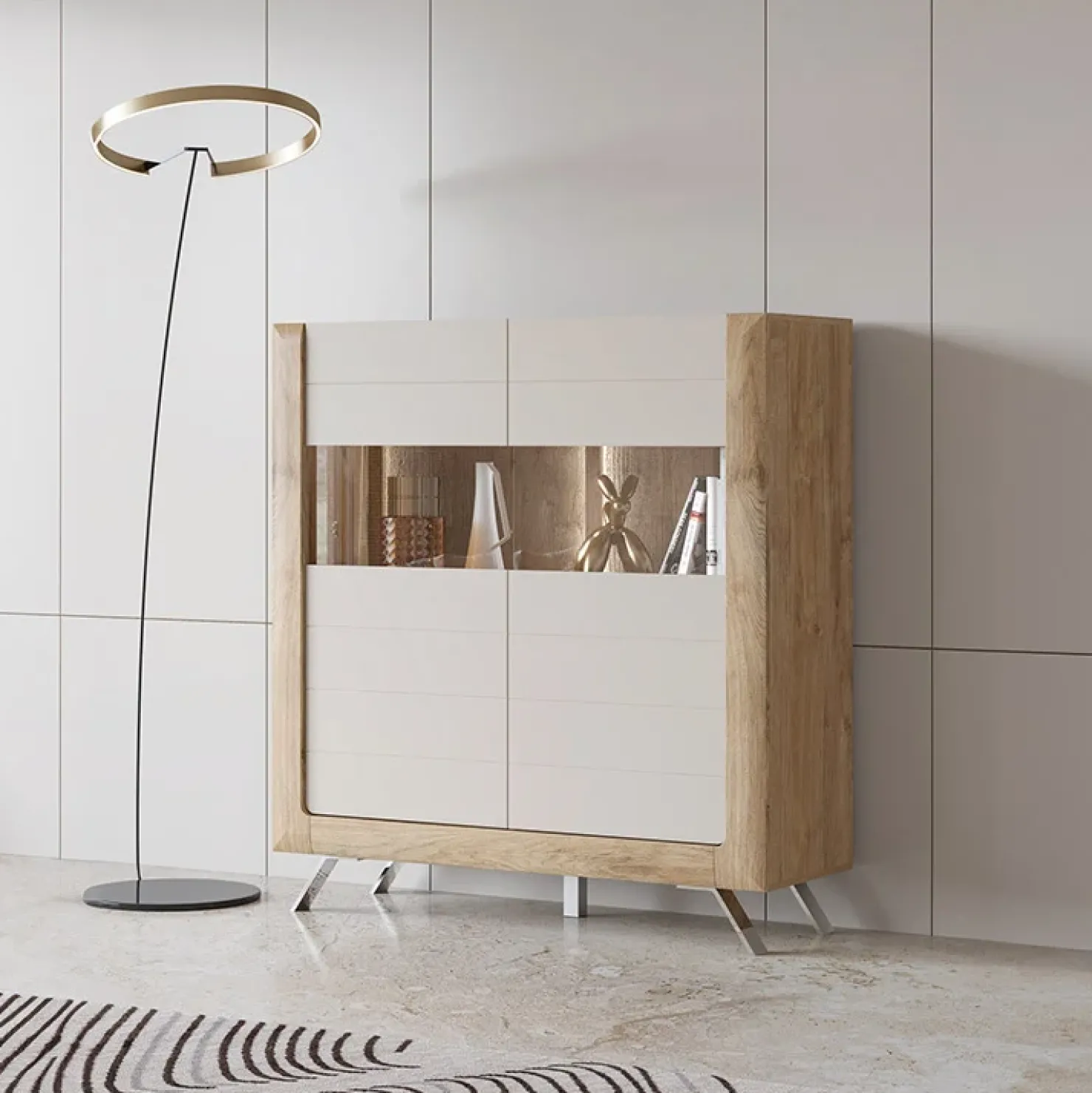 Garnero Arredamenti Credenza alta 129x137h cm 2 ante rovere tortora lucido Jumbo Tortora - Rovere Outlet