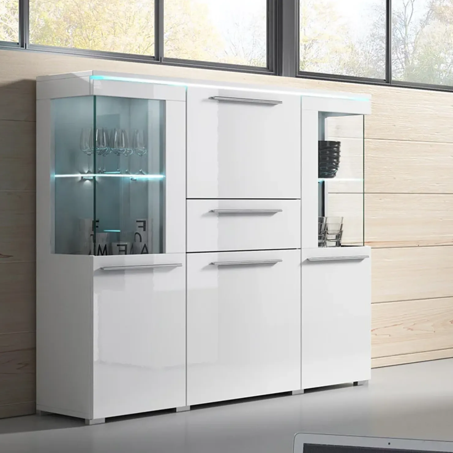 Garnero Arredamenti Credenza alta 130x128h cm 4 ante 1 cassetto Frisk Bianco Lucido Sale