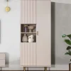 Garnero Arredamenti Credenza alta 80x190h cm 3 ante cannettato moderna beige Vanessa Discount
