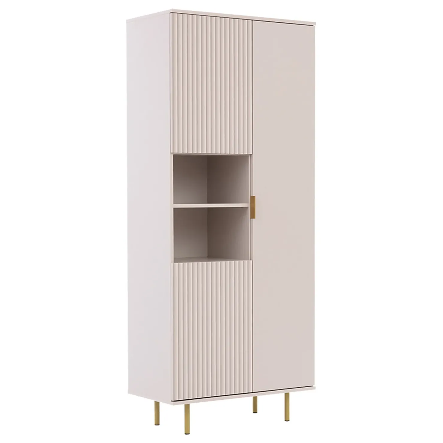 Garnero Arredamenti Credenza alta 80x190h cm 3 ante cannettato moderna beige Vanessa Discount