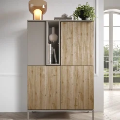 Garnero Arredamenti Credenza alta 101x152h cm 4 ante 2 vani rovere chiaro beige Tony New