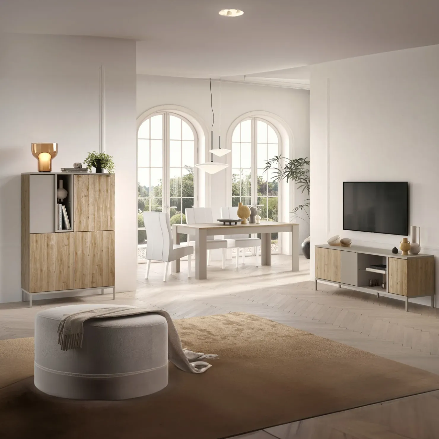 Garnero Arredamenti Credenza alta 101x152h cm 4 ante 2 vani rovere chiaro beige Tony New