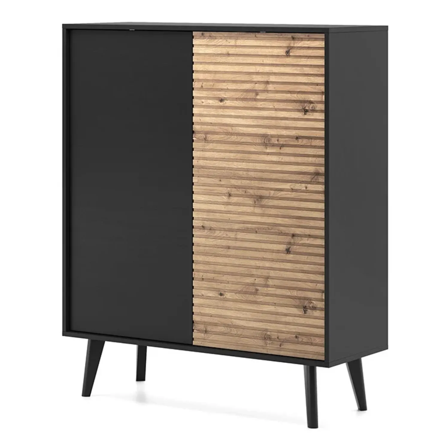 Garnero Arredamenti Credenza alta 104x125h cm 2 ante moderna rovere cannettato nero Tonk Clearance