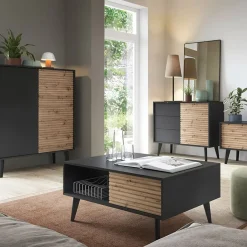 Garnero Arredamenti Credenza alta 104x125h cm 2 ante moderna rovere cannettato nero Tonk Clearance