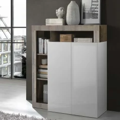 Garnero Arredamenti Credenza alta 108x126h cm 2 ante soggiorno bianco lucido pero Invictus Rovere Rustico - Bianco Lucido