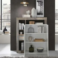 Garnero Arredamenti Credenza alta 108x126h cm 2 ante soggiorno bianco lucido pero Invictus Rovere Rustico - Bianco Lucido